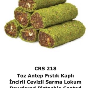 Powdered Pistachio Coated and Fig Roll Turkish Delight with Walnut